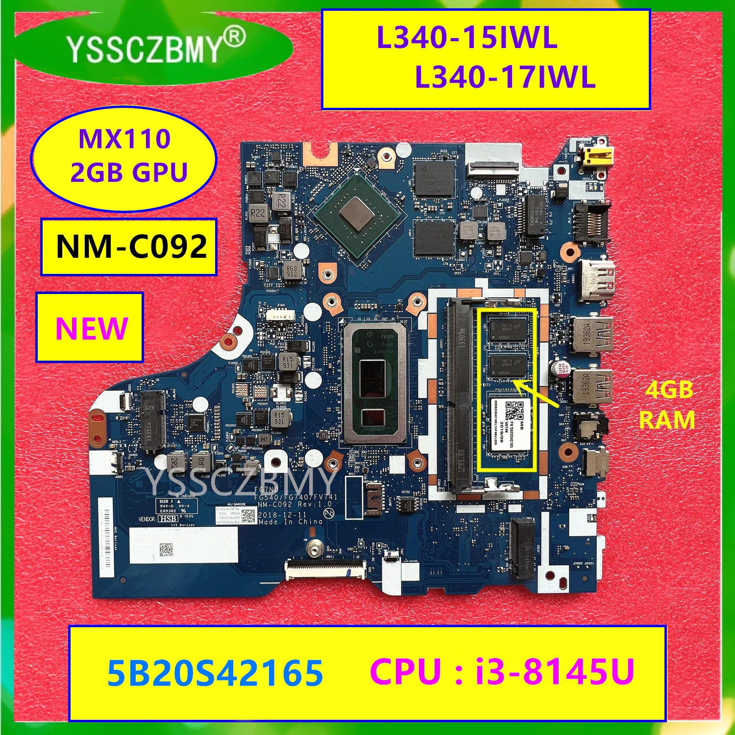 ̵е L340-15IWL L340-17IWL  NM-C092, CPU i3 -8145U GPU MX110 MX230, 2GB, 5B20S41710, 5B20S42165, ǰ